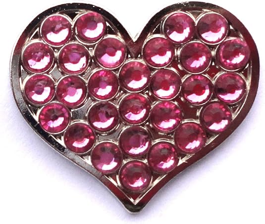 Sparkly Pink Rhinestone Heart Golf Ball Marker w/ Black Cord Chain Necklace