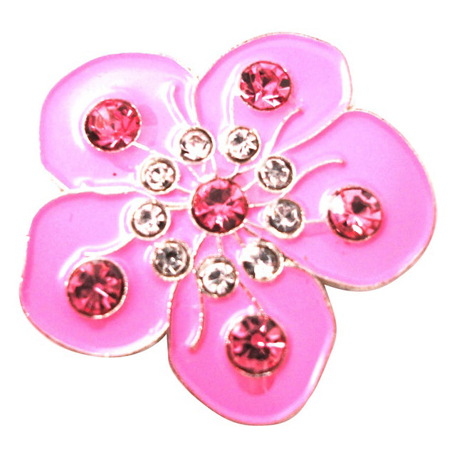 Pink Flower Golf Ball Marker w/Pink Crystals – Ballmarker Fits on Hat Clip
