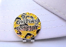 Golfing Cougar with Crystals Ball Marker hat brim pic