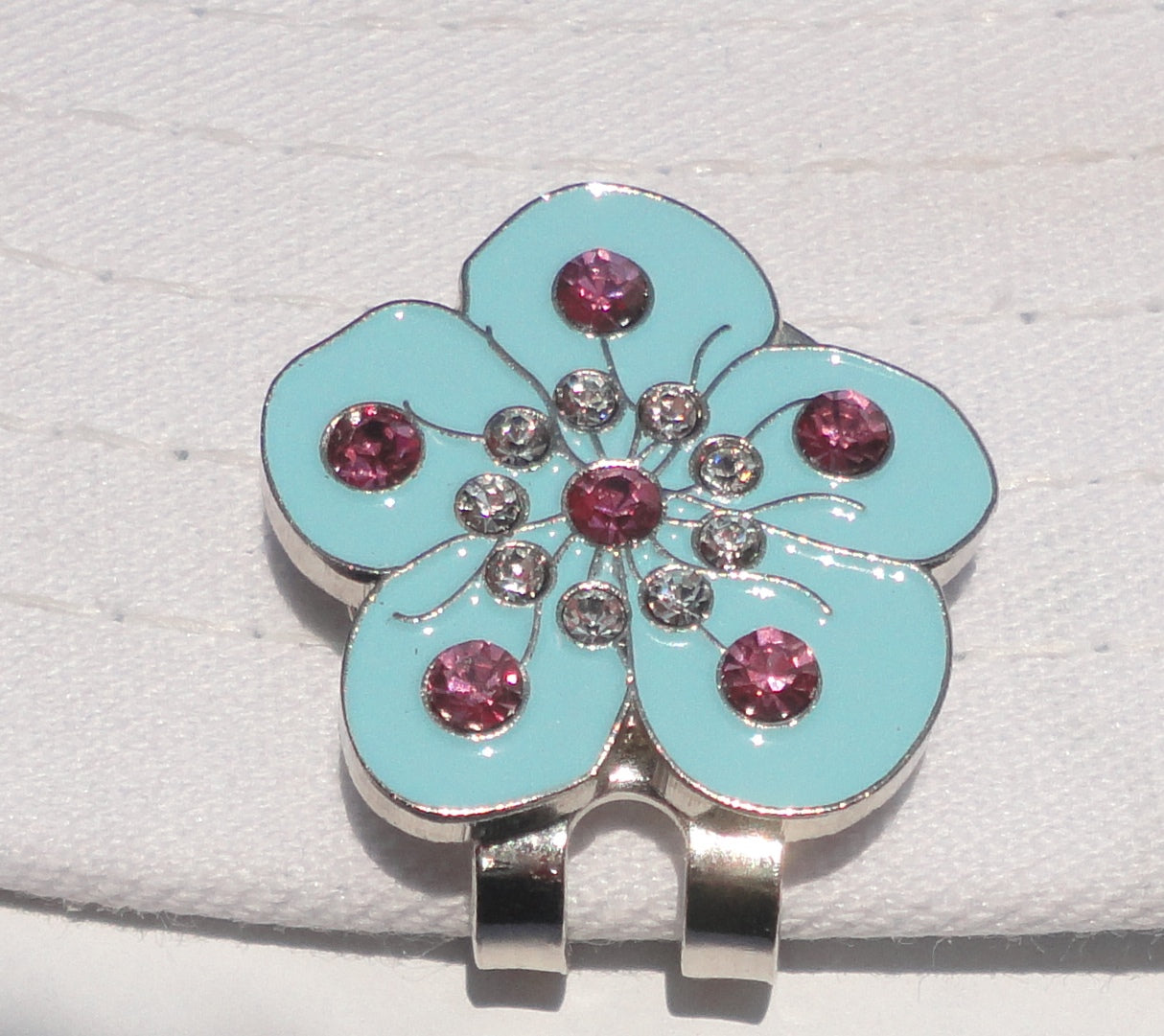 Flower Blue with Crystals Ball Marker hat brim pic 2