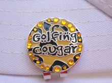 Golfing Cougar with Crystals Ball Marker hat brim pic 2