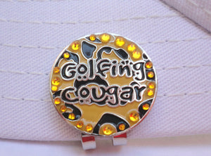 Golfing Cougar with Crystals Ball Marker hat brim pic 2