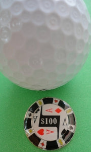 $100 Poker Chip Ball Marker golf ball comparison