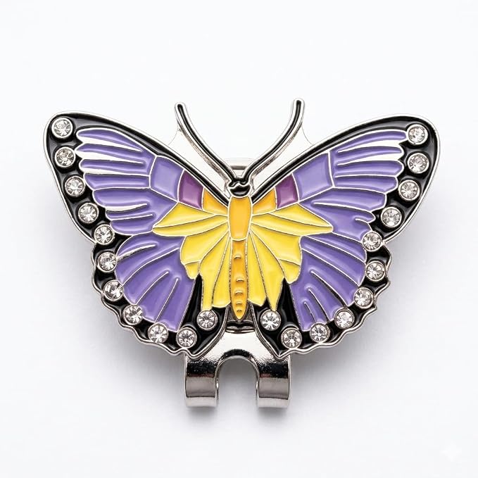 Purple Butterfly Metal Golf Ball Marker with Crystals and Magnetic Hat Clip