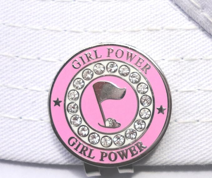 Girl Power w/ Crystals Golf Ball Marker w/ Hat Clip – Golfers Accessories