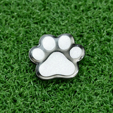 White Sparkle Paw Print Golf Ball Marker