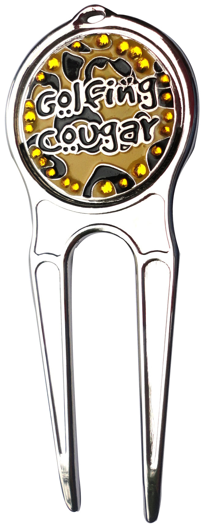 Golfing Cougar with Crystals Ball Marker divot fixer pic