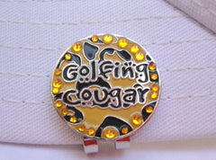 Golfing Cougar with Crystals Ball Marker hat brim pic 2