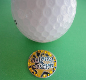 Golfing Cougar with Crystals Ball Marker golf ball pic