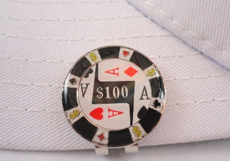 $100 Poker Chip Ball Marker hat brim pic