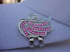 Swan with Pink Crystals Ball Marker hat brim pic