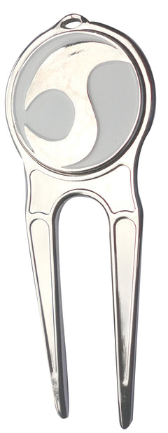 White with Unique Chrome Design Ball Marker divot fixer pic 1